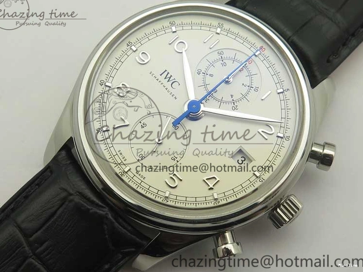 MIROTIME 0110 Portugieser Chrono  42 IW390403 ZF 1:1 Best Edition White Dial Blue Hand on Black Leather Strap A WellDesigned 7190